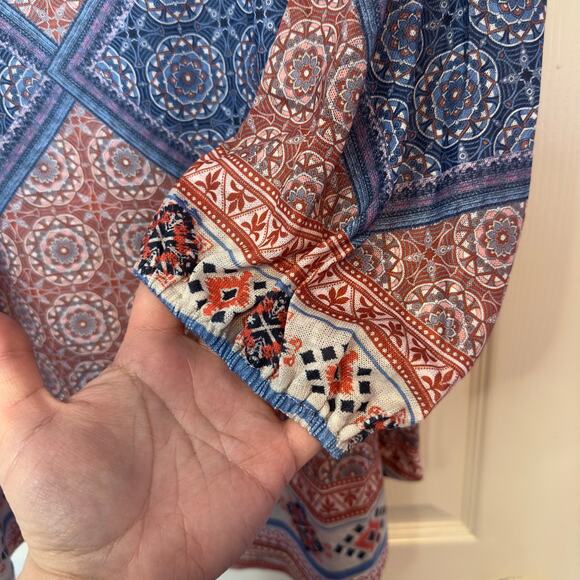 NWT Weekend Suzanne Betro Bohemian V-Neck Blouse Top Size 1X Blue Light Red - Picture 6 of 6